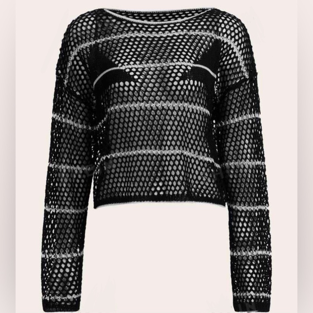 Black Mesh Knitted Top